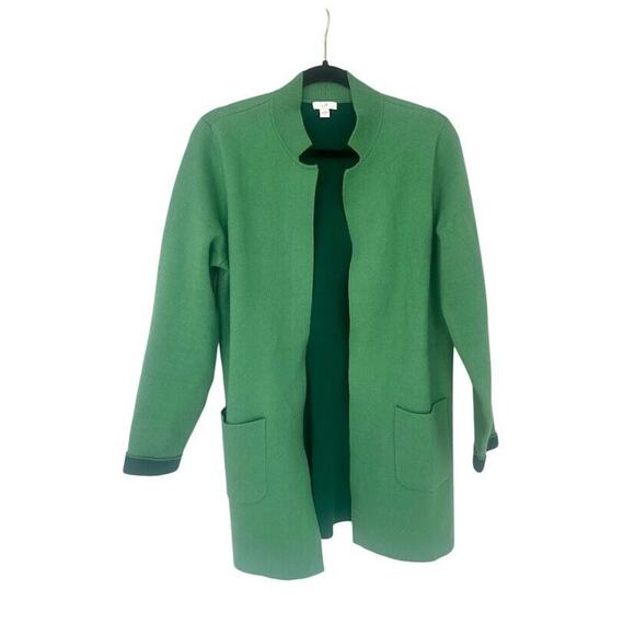 J Jill Cardigan Long Green Jade Front Pockets Jacket Blazer Size Small Career - Picture 1 of 8